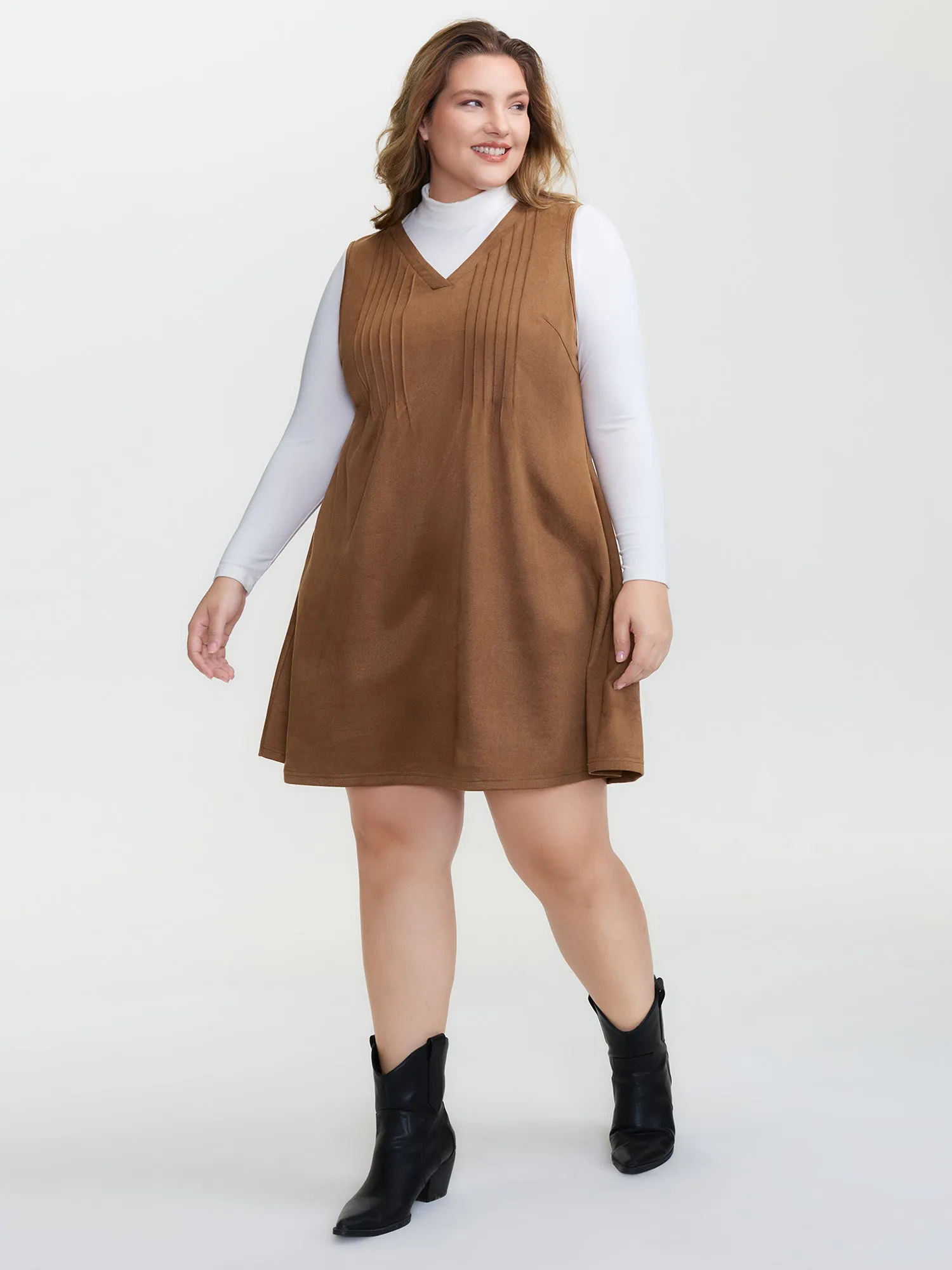 Suede Striped Toothpick Pleats Mini Dress sold by Bloomchic product image thumbnail 3