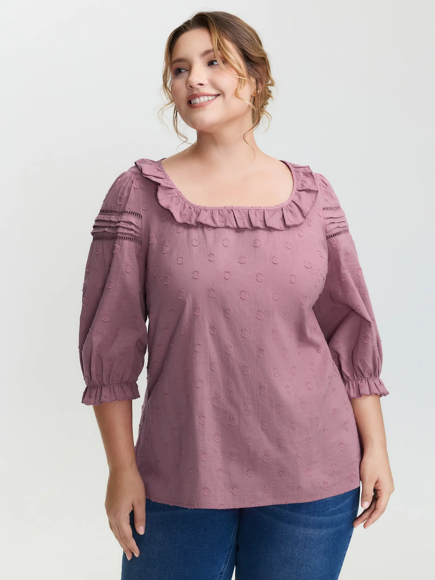 Cotton Textured Jacquard Puffy Sleeve Blouse sold by Bloomchic