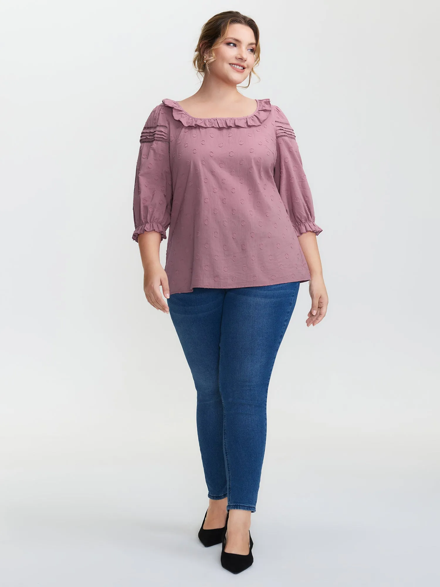 Cotton Textured Jacquard Puffy Sleeve Blouse sold by Bloomchic product image thumbnail 3