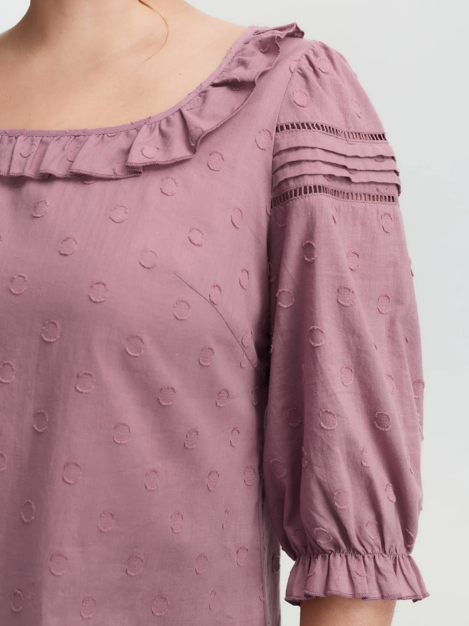 Cotton Textured Jacquard Puffy Sleeve Blouse sold by Bloomchic product image thumbnail 4