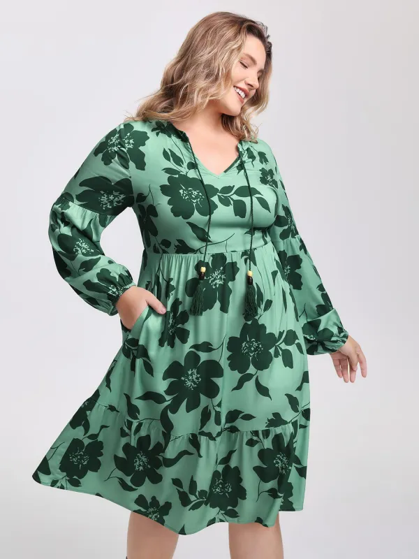 Floral Print Neck-Tie Tiered Midi Dress sold by Bloomchic