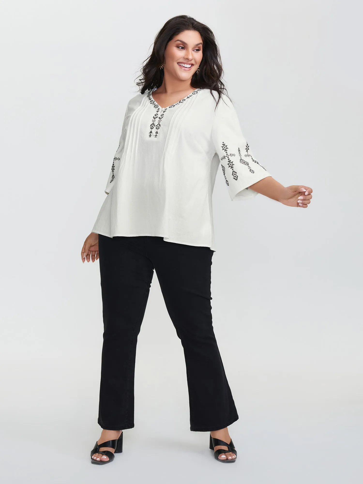 Cotton Boho Embroidery V-Neck Blouse sold by Bloomchic product image thumbnail 3