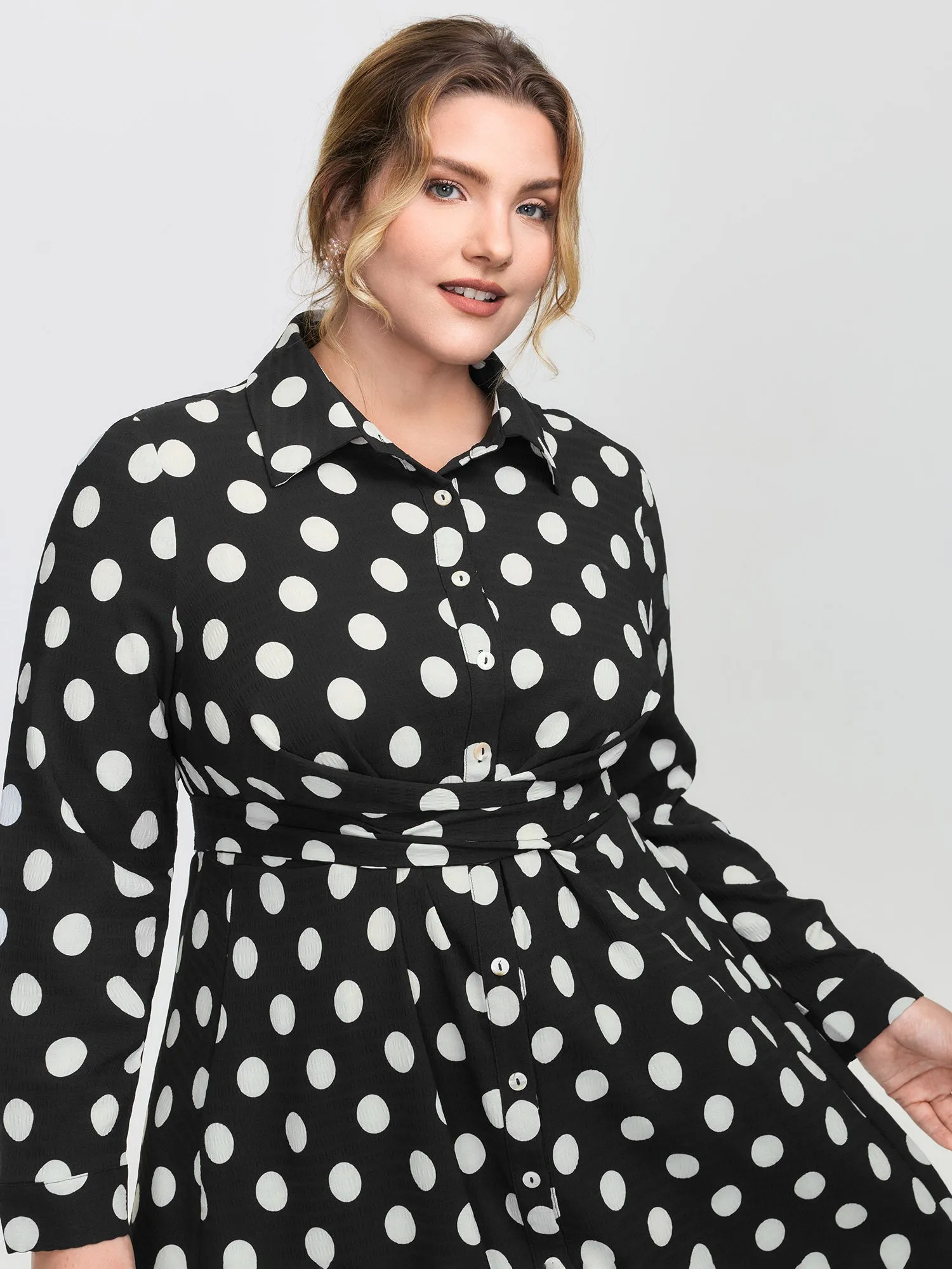 Polka Dots Crossover Pleated Waist Midi Dress sold by Bloomchic product image thumbnail 2