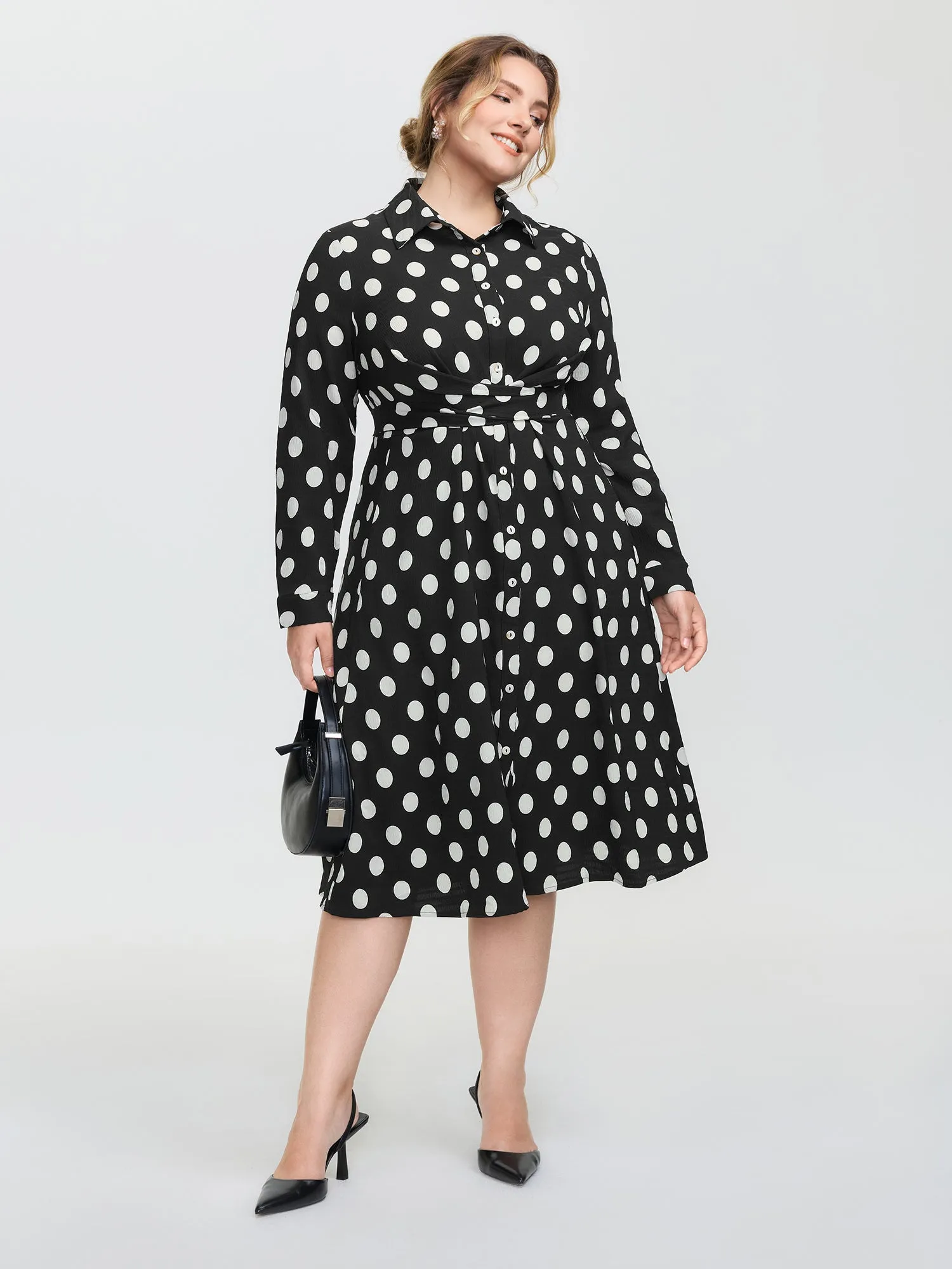 Polka Dots Crossover Pleated Waist Midi Dress sold by Bloomchic product image thumbnail 3