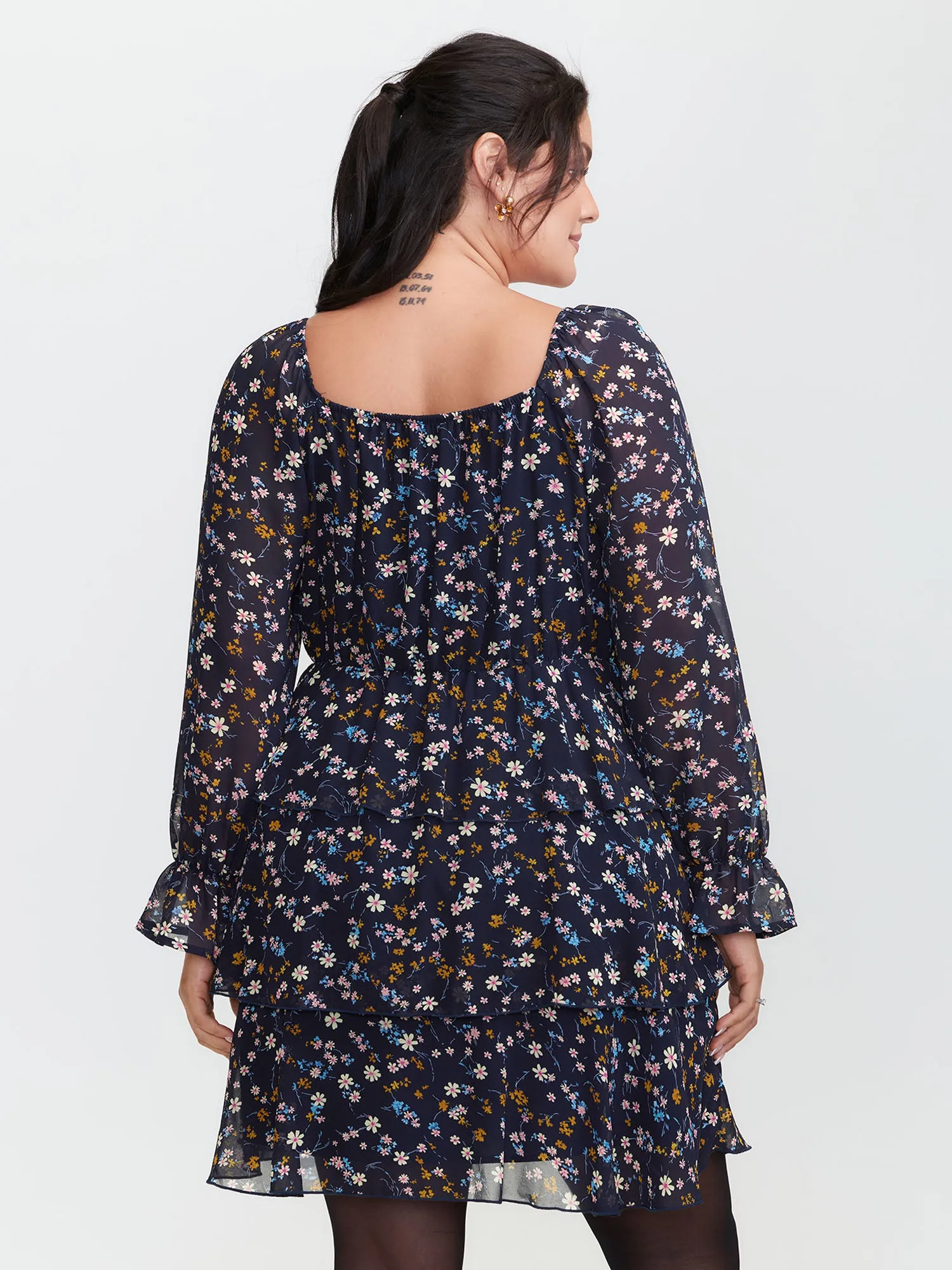 Chiffon Floral Sweetheart Neckline Mini Dress sold by Bloomchic product image thumbnail 4