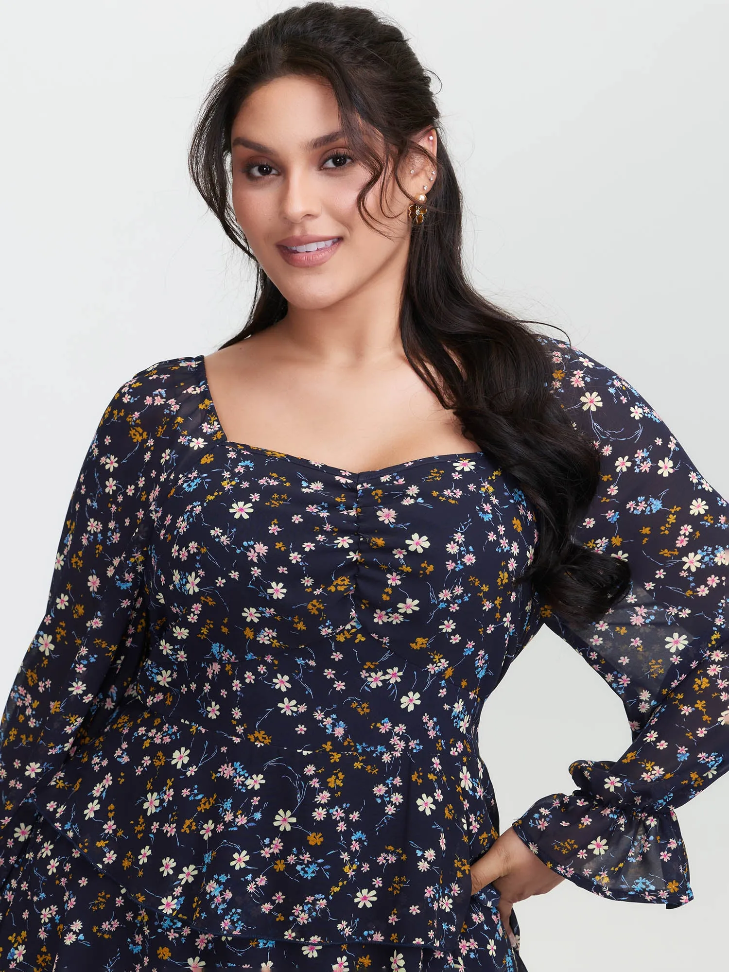 Chiffon Floral Sweetheart Neckline Mini Dress sold by Bloomchic product image thumbnail 2