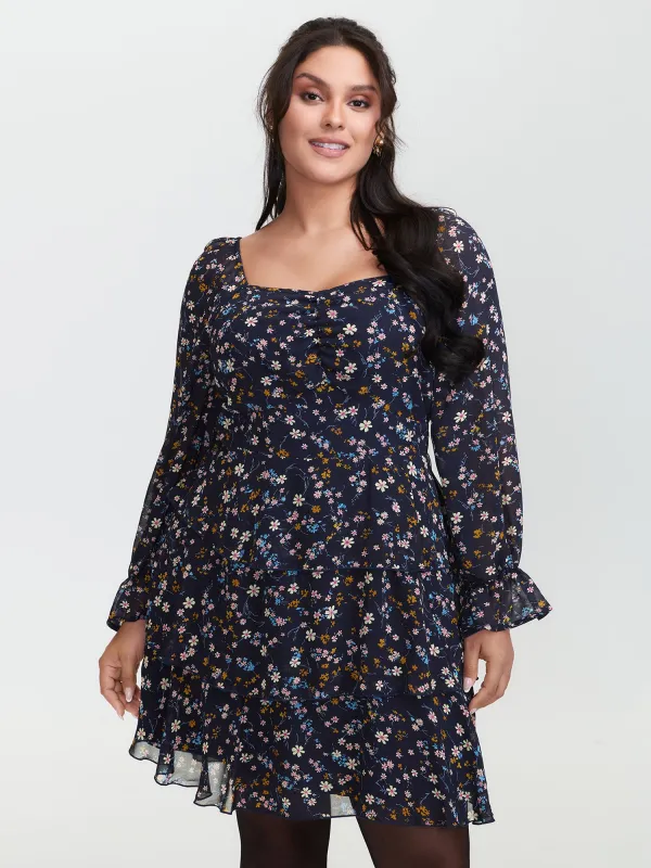 Chiffon Floral Sweetheart Neckline Mini Dress sold by Bloomchic