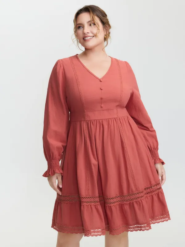 Pure Cotton Lace Trim Knee-Length Dress sold by Bloomchic