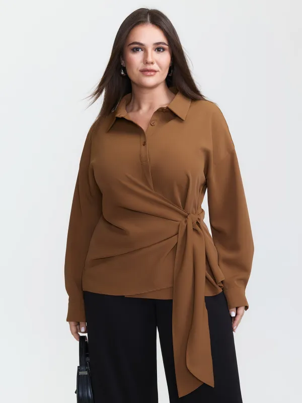 Wrap Tie Side Shirt Collar Blouse sold by Bloomchic