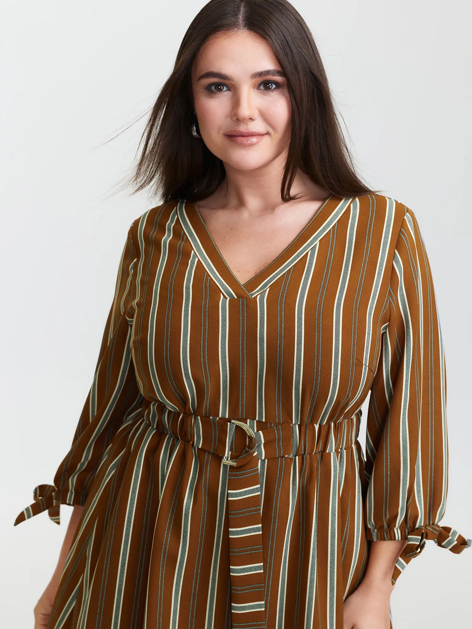 Striped V-Neck Belted Midi Dress sold by Bloomchic product image thumbnail 2