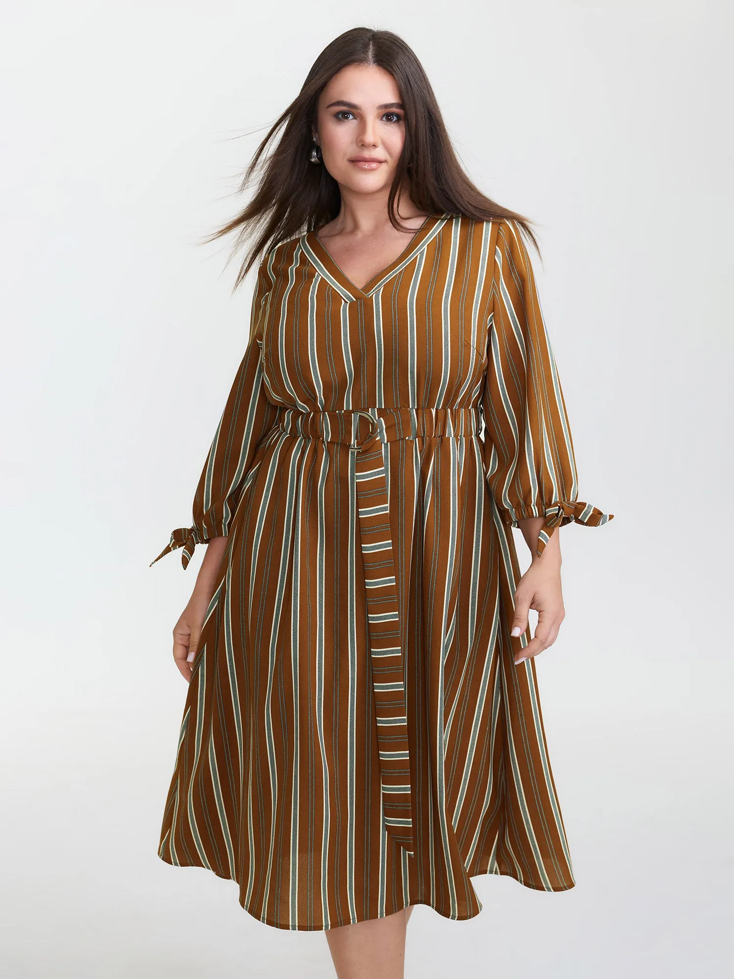 Striped V-Neck Belted Midi Dress sold by Bloomchic product image thumbnail 3