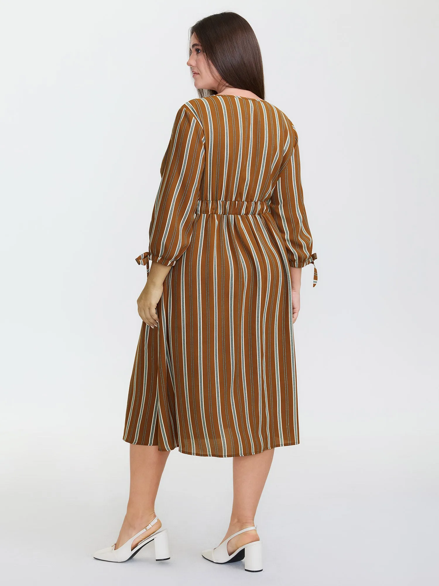 Striped V-Neck Belted Midi Dress sold by Bloomchic product image thumbnail 4