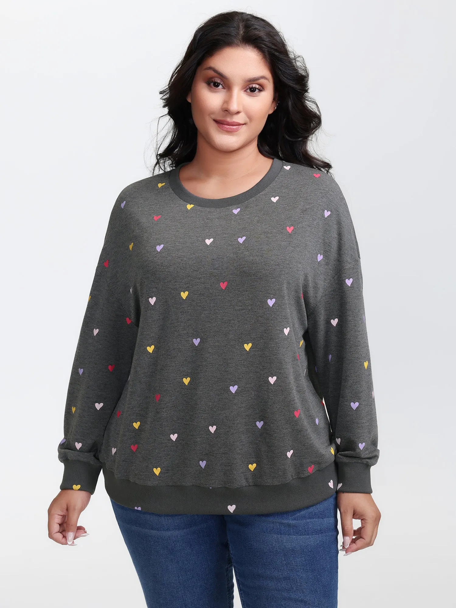 Supersoft Heart Print Ribbed Sweatshirt sold by Bloomchic product image thumbnail 2