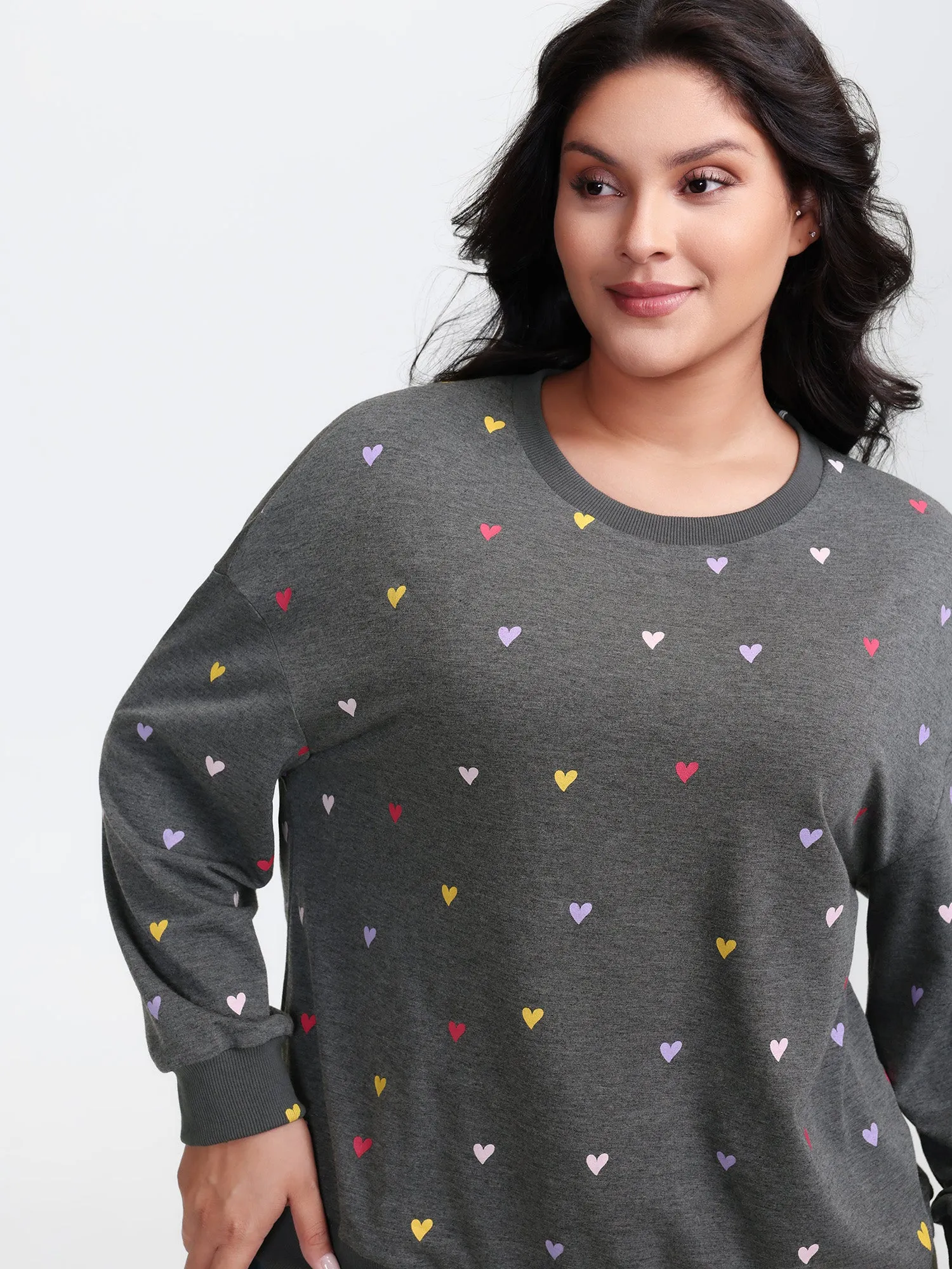 Supersoft Heart Print Ribbed Sweatshirt sold by Bloomchic