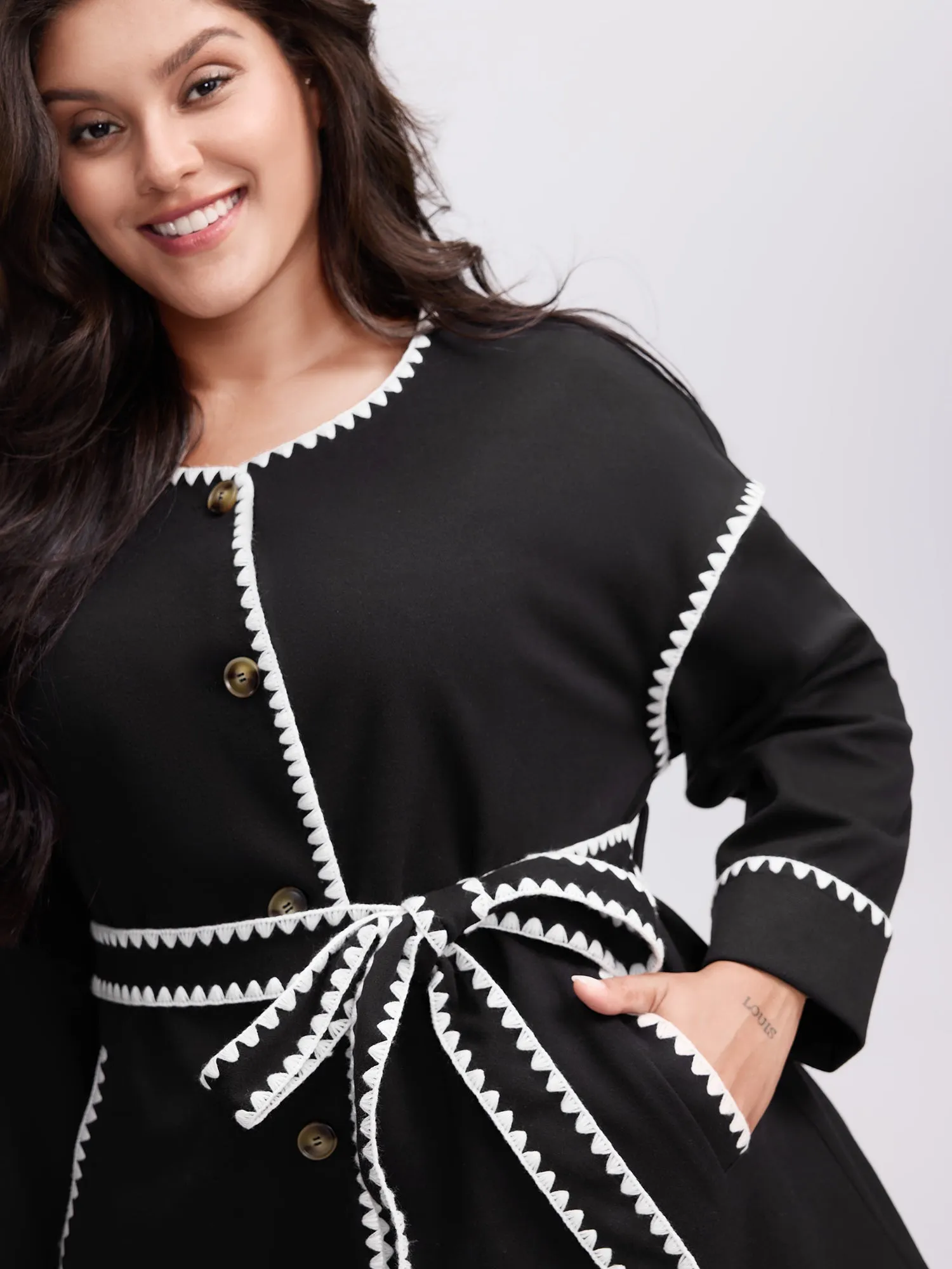 Overlock Stitch Color Contrast Belted Jacket sold by Bloomchic product image thumbnail 4