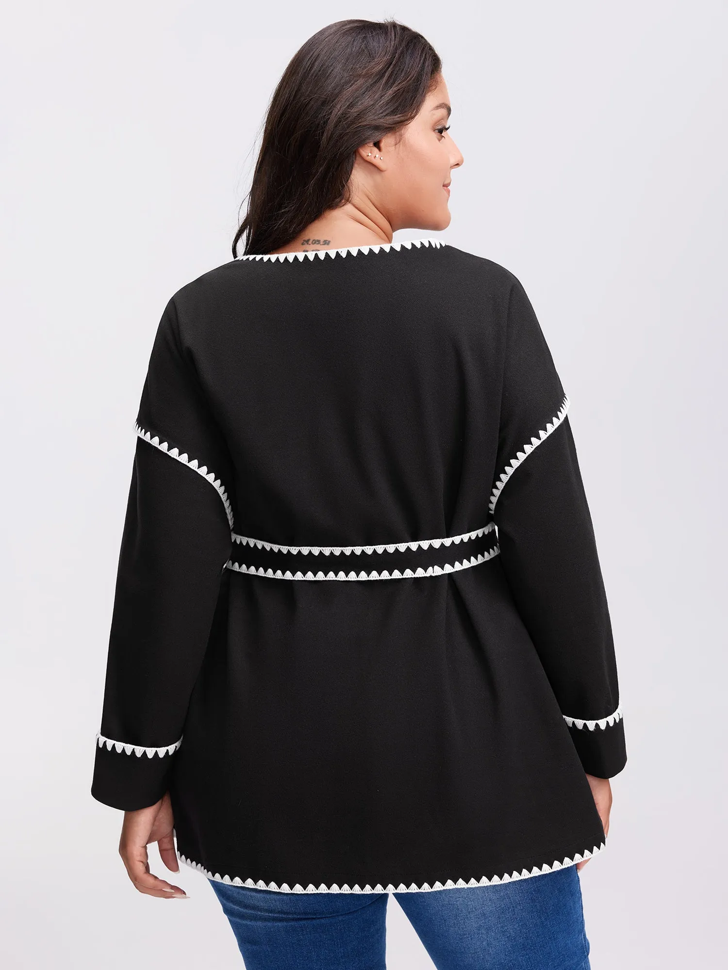 Overlock Stitch Color Contrast Belted Jacket sold by Bloomchic product image thumbnail 5