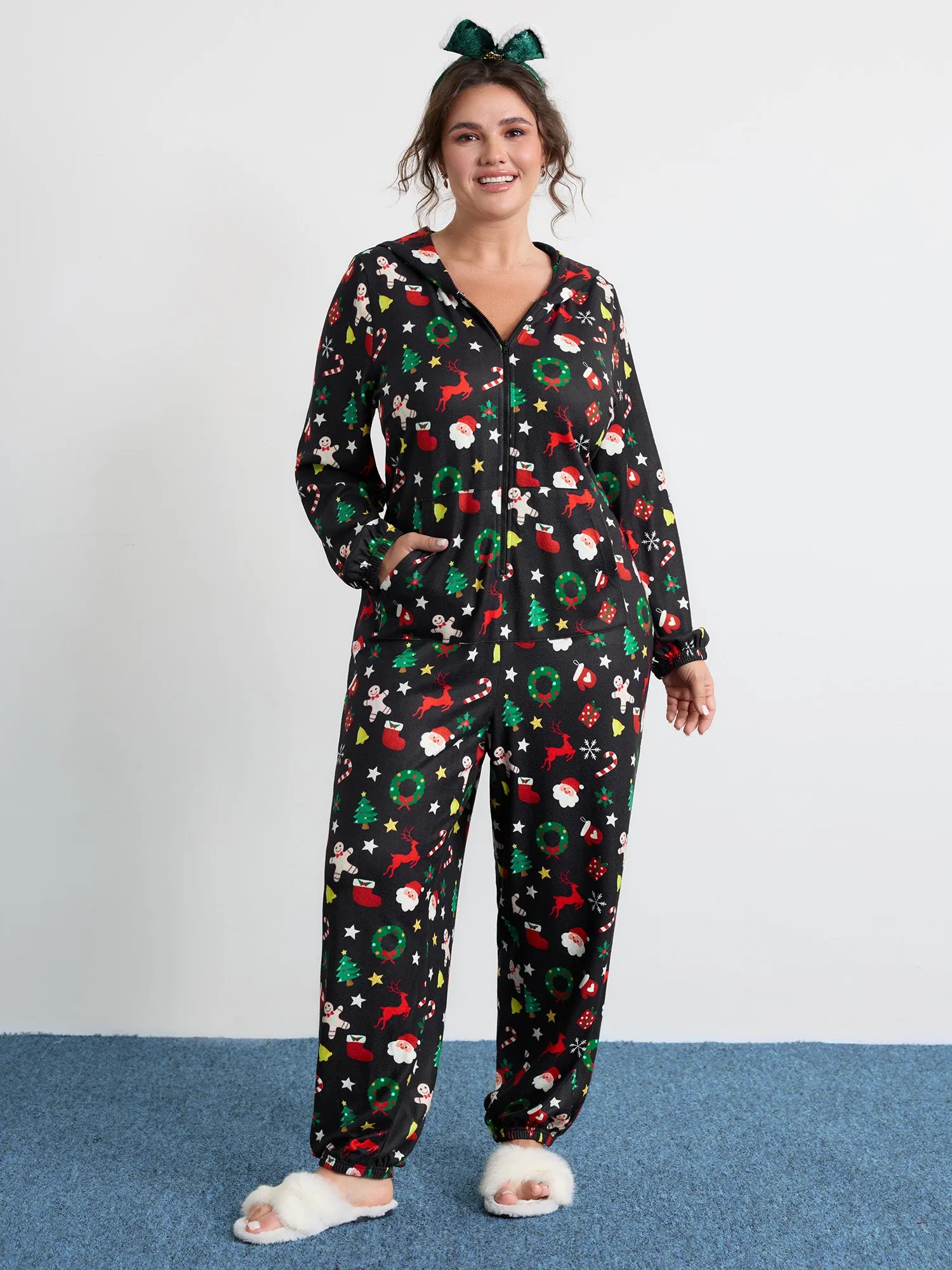 Holiday Spirit Pockets Hooded Sleep Jumpsuit sold by Bloomchic product image thumbnail 3