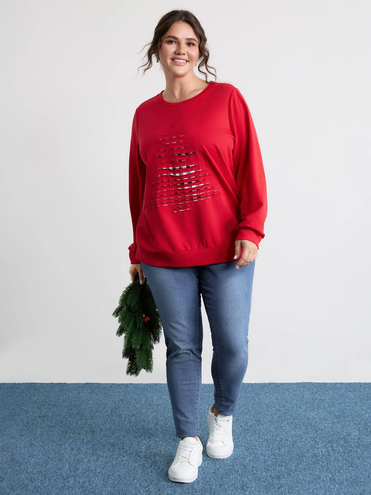Supersoft Christmas Tree Applique Embroidery Sweatshirt sold by Bloomchic product image thumbnail 3