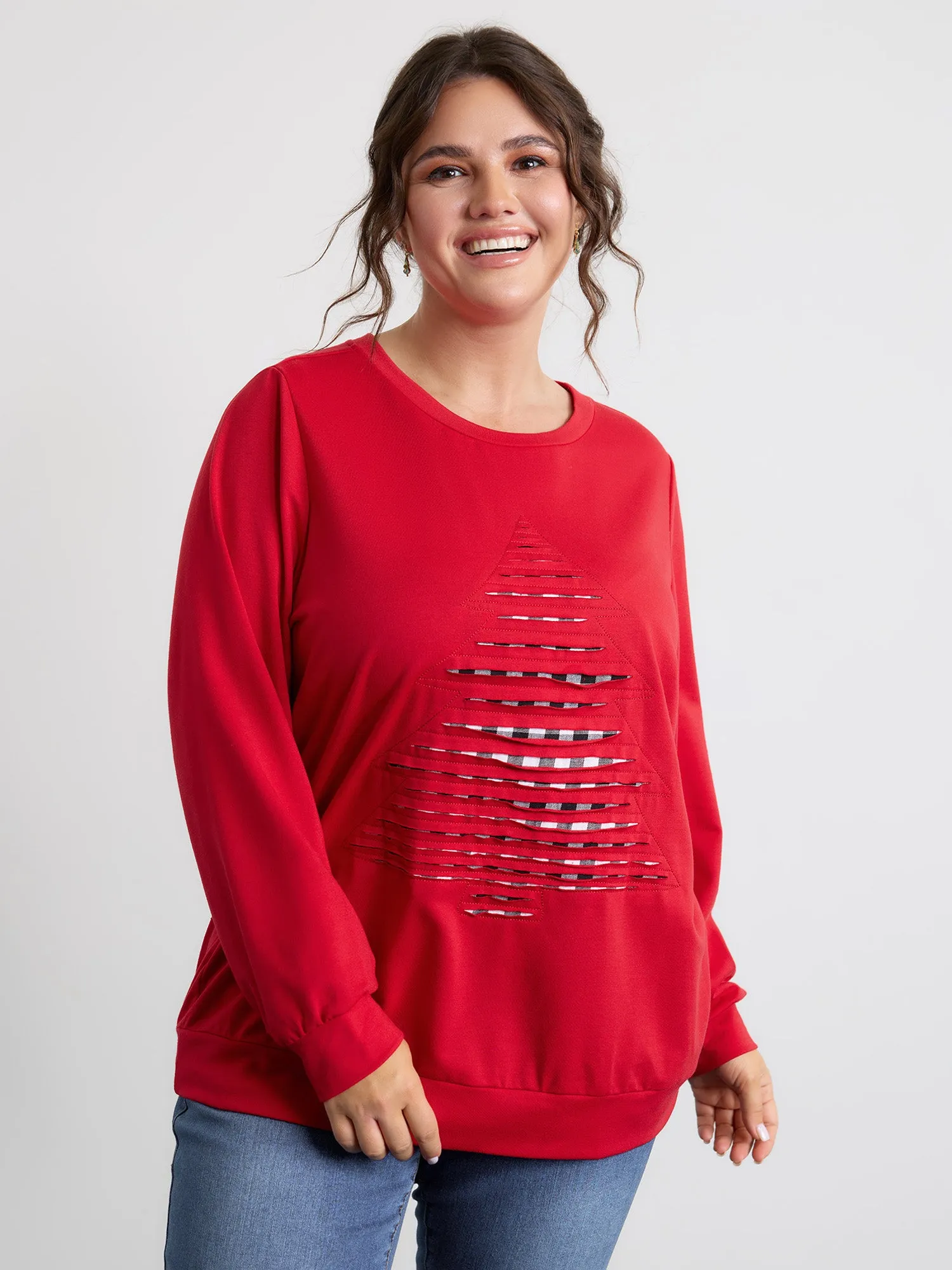 Supersoft Christmas Tree Applique Embroidery Sweatshirt sold by Bloomchic