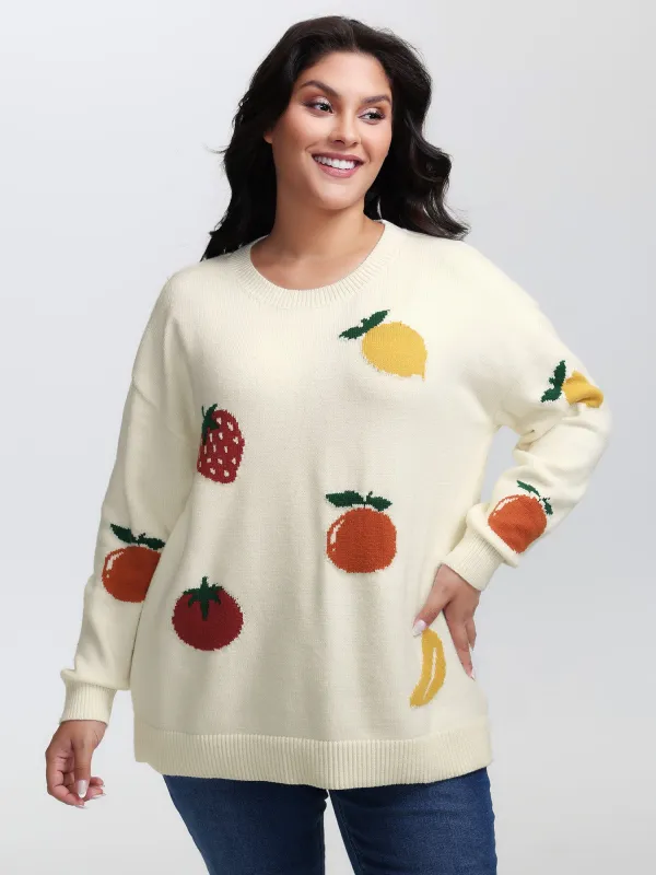 Stretchy Fruit Pattern Ribbed Hem Pullover sold by Bloomchic