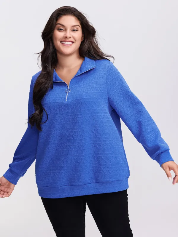 Textured Half-Zipper Stretchy Sweatshirt sold by Bloomchic