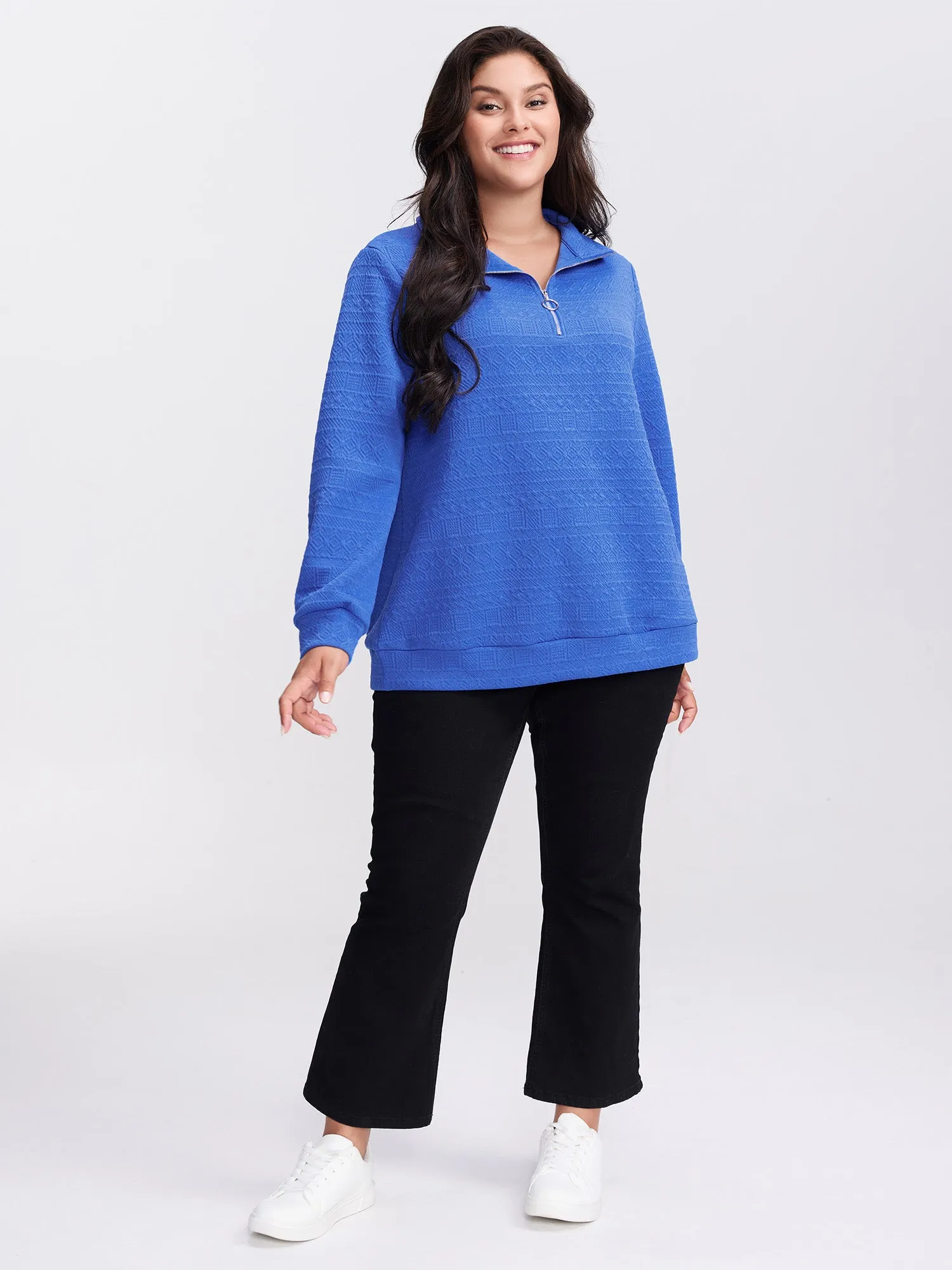 Textured Half-Zipper Stretchy Sweatshirt sold by Bloomchic product image thumbnail 4