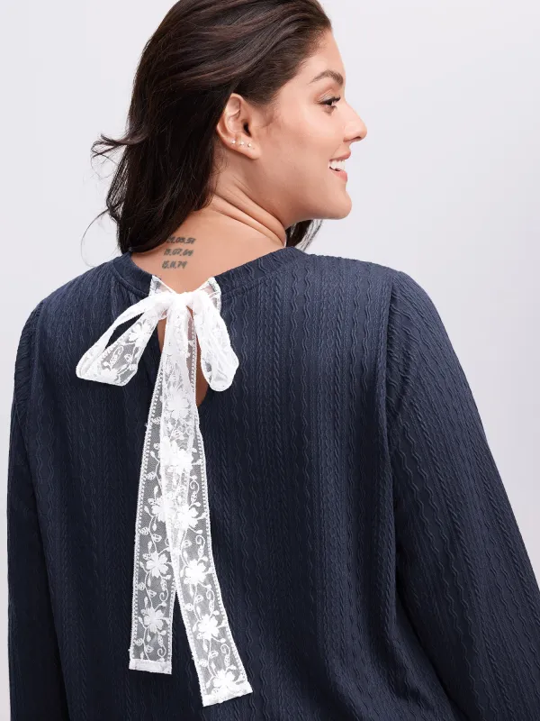 Textured Bowknot Color Contrast Sweatshirt sold by Bloomchic