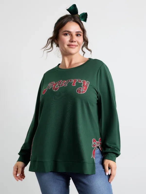 Merry Applique Embroidery Sweatshirt sold by Bloomchic