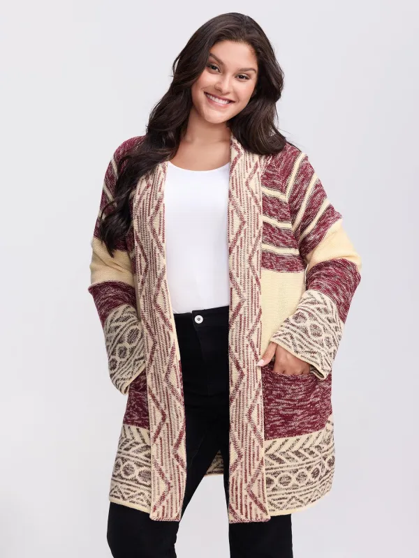 Boho Striped Jacquard Open-Front Knit Cardigan sold by Bloomchic