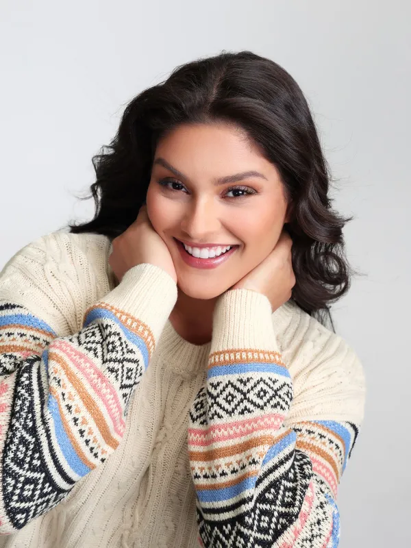 Boho Stripes Jacquard Textured Pullover sold by Bloomchic