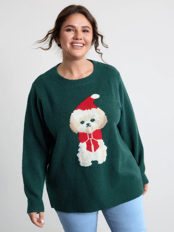 Festive Puppy Jacquard Pattern Pullover sold by Bloomchic