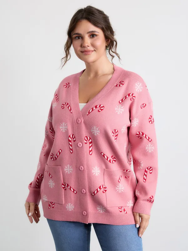 Holiday Candy Patch Pockets Knit Cardigan sold by Bloomchic