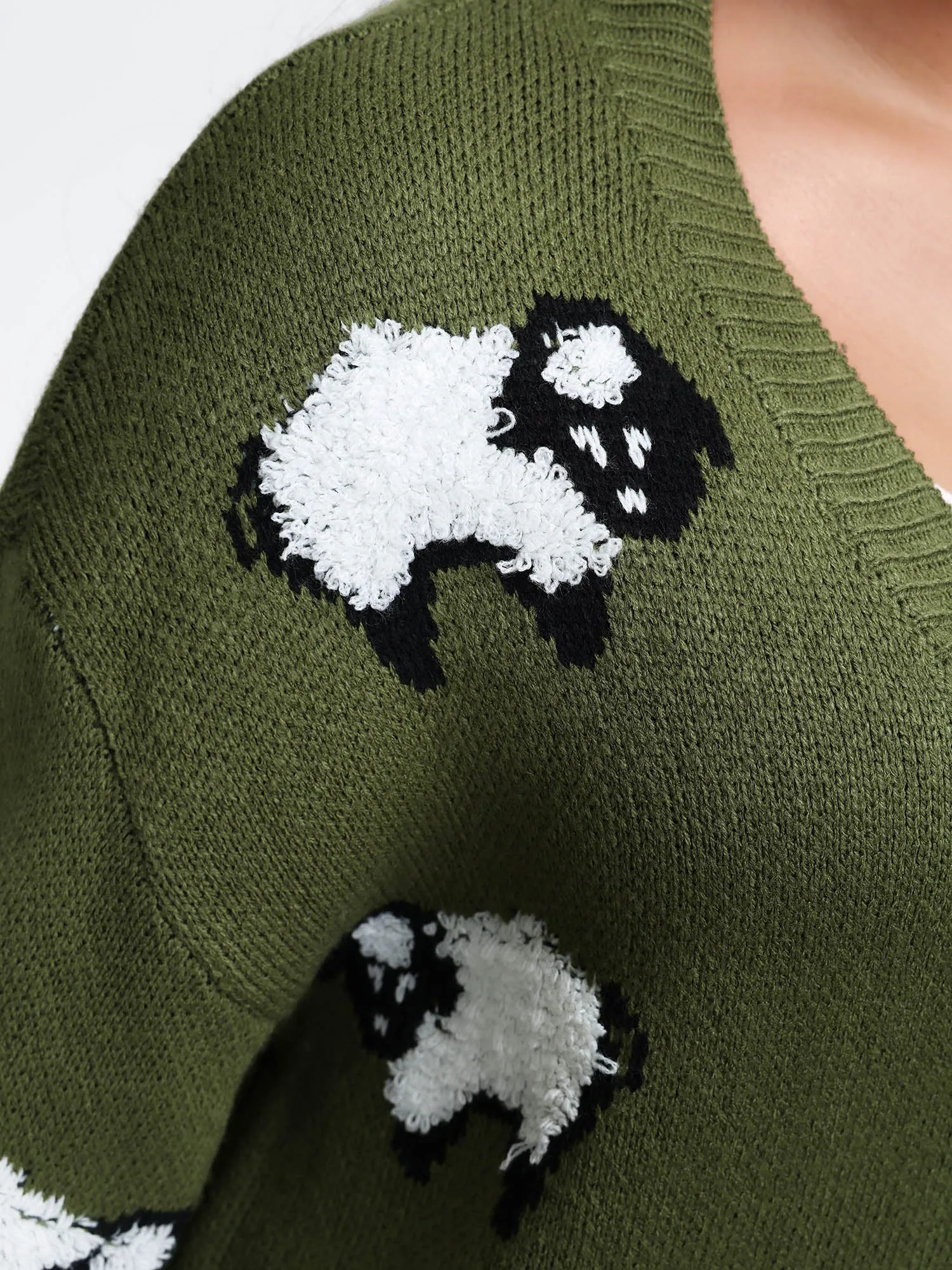 Flocked Lamb Curvy Hem Jacquard-Knit Cardigan sold by Bloomchic product image thumbnail 4