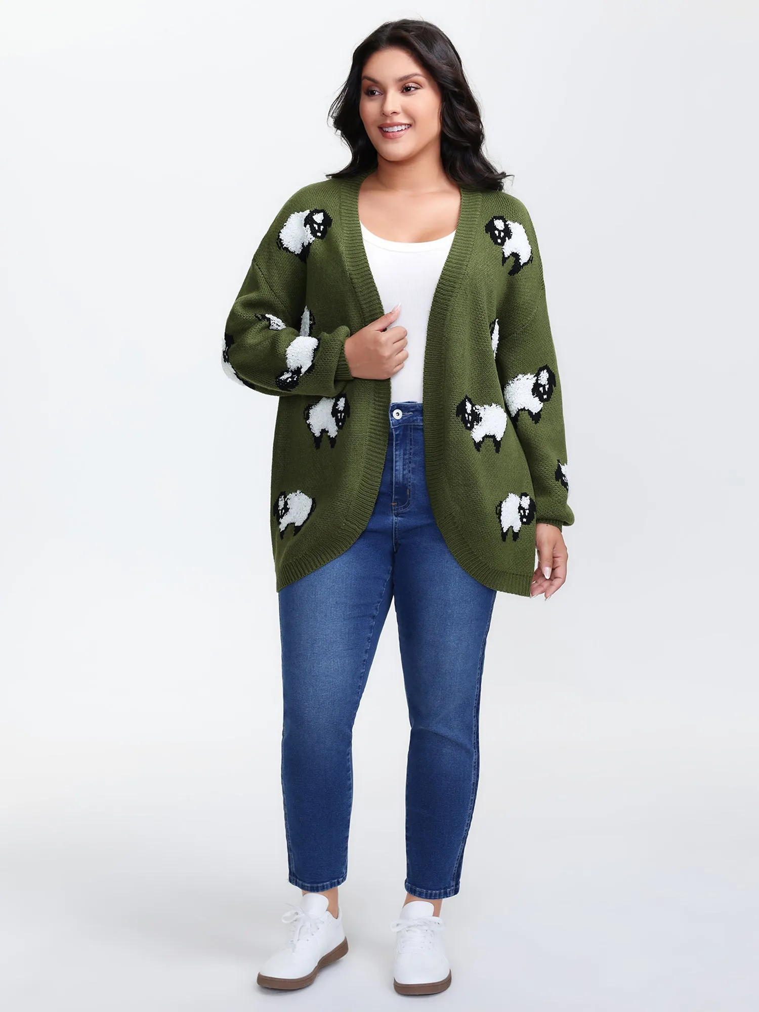 Flocked Lamb Curvy Hem Jacquard-Knit Cardigan sold by Bloomchic product image thumbnail 3