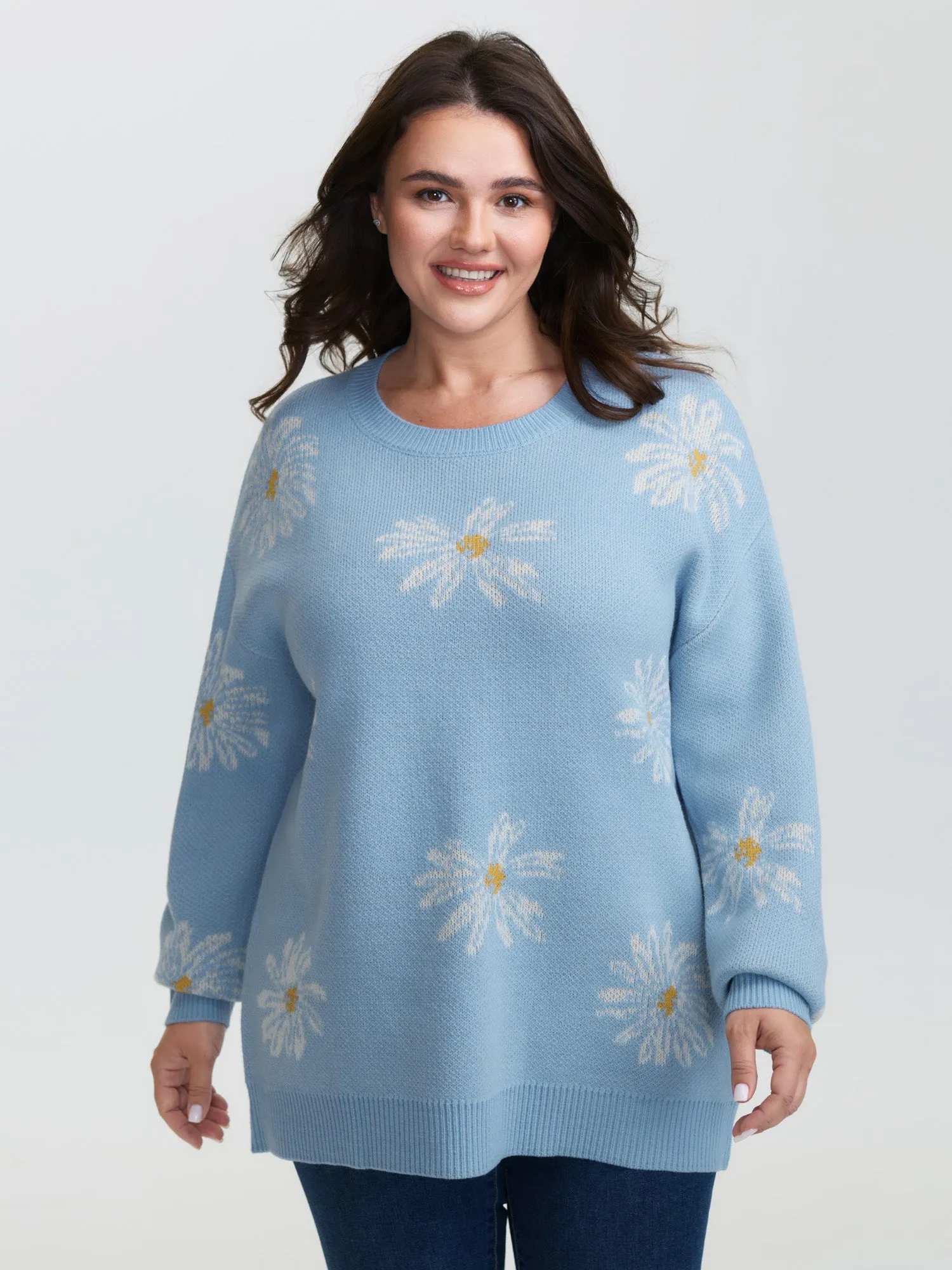 Floral Jacquard Color Contrast Pullover sold by Bloomchic