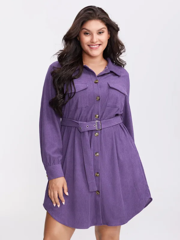Corduroy Button-Front Belted Shirt Mini Dress sold by Bloomchic