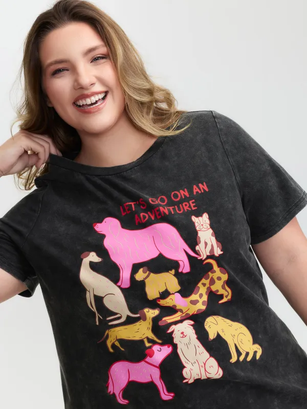 Dogs Print Snow-Wash T-Shirt sold by Bloomchic