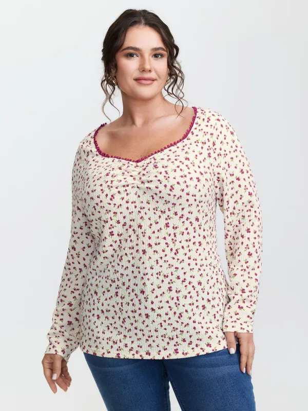 Cherry Print Pleated Stretchy T-Shirt sold by Bloomchic