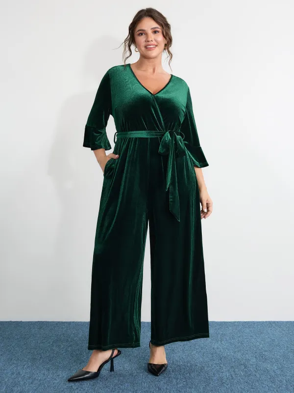 Velvet Belted Wide-Leg Pockets Jumpsuit sold by Bloomchic