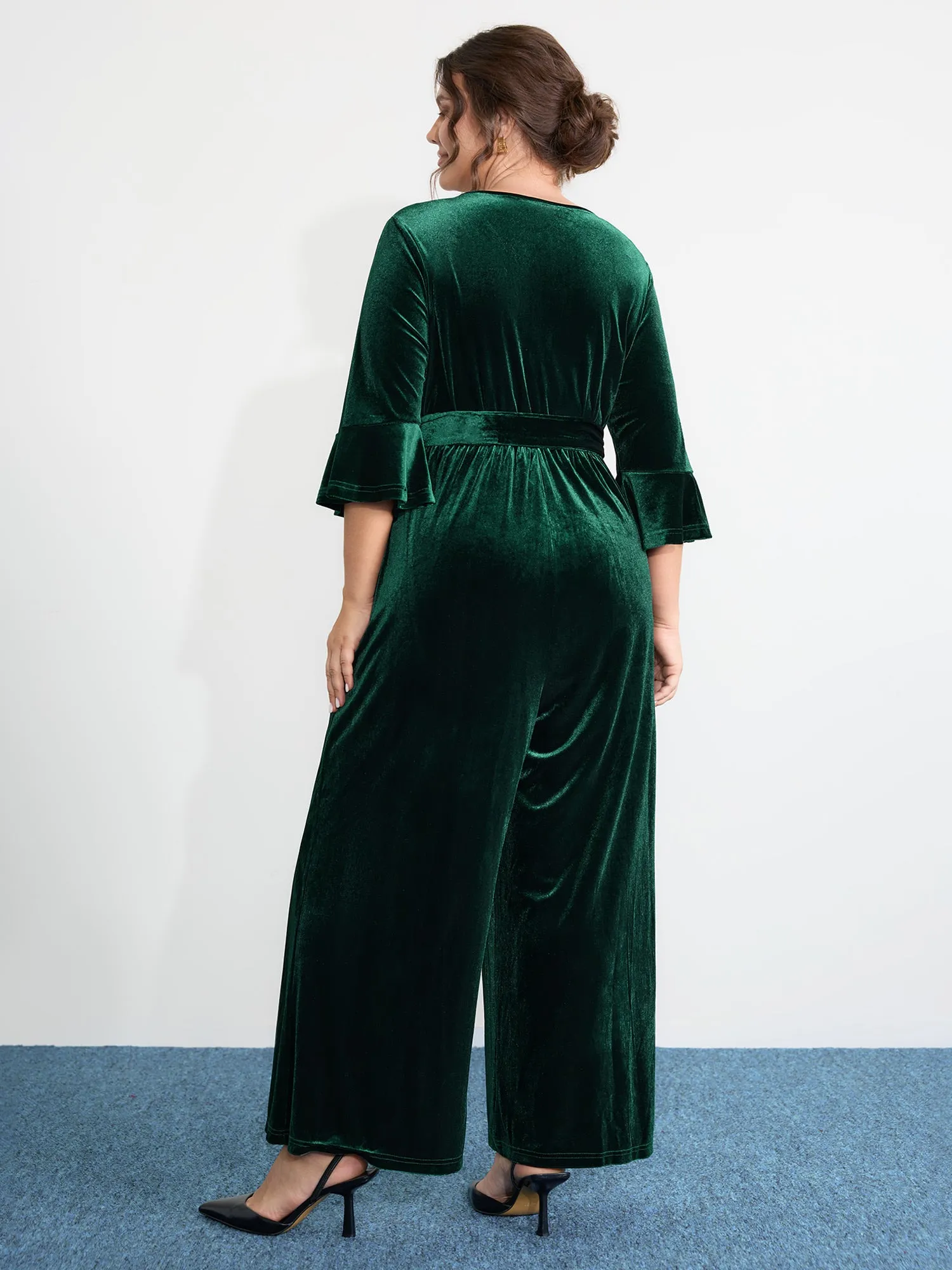 Velvet Belted Wide-Leg Pockets Jumpsuit sold by Bloomchic product image thumbnail 4