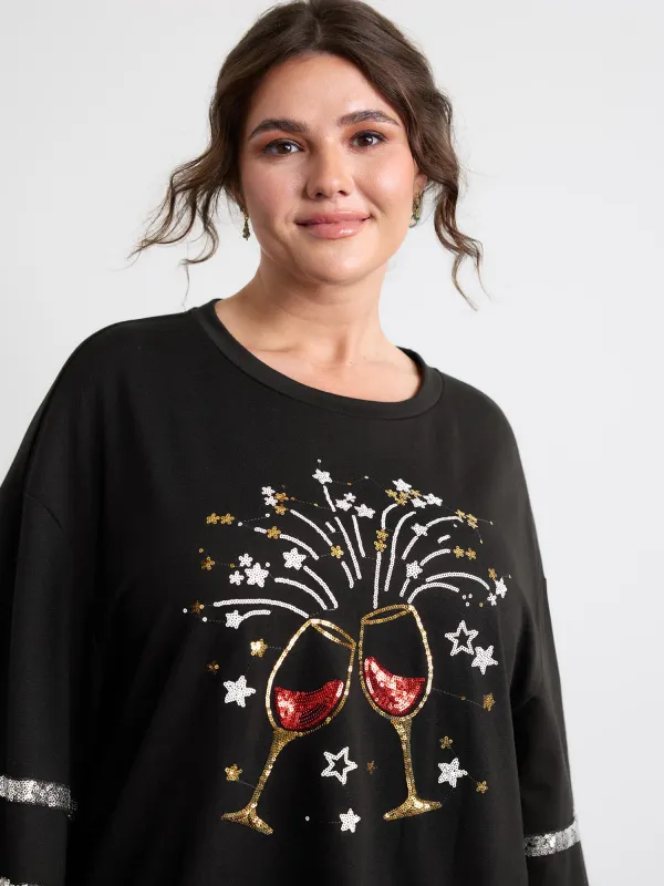 Supersoft Cheers Sequin Embroidery Sweatshirt sold by Bloomchic