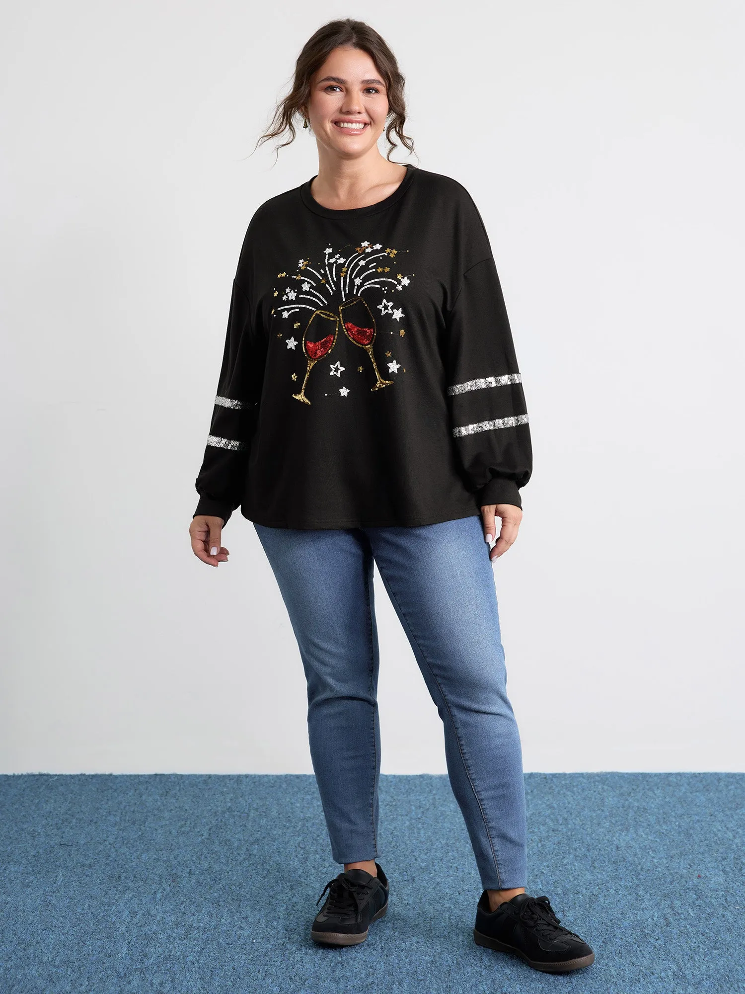 Supersoft Cheers Sequin Embroidery Sweatshirt sold by Bloomchic product image thumbnail 3
