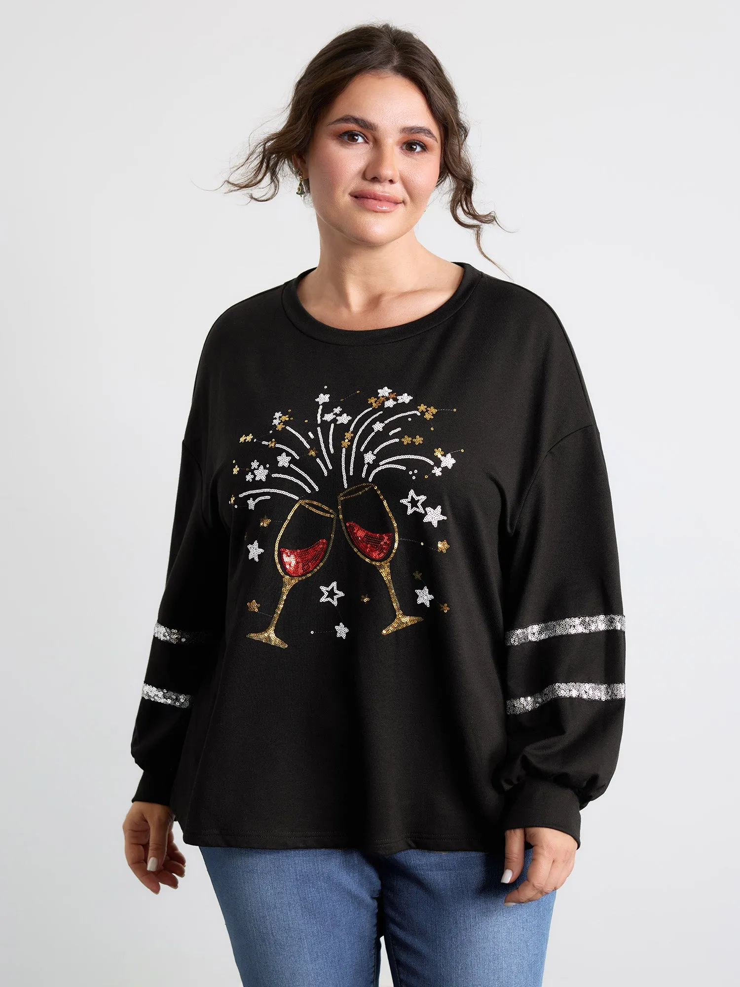 Supersoft Cheers Sequin Embroidery Sweatshirt sold by Bloomchic product image thumbnail 2