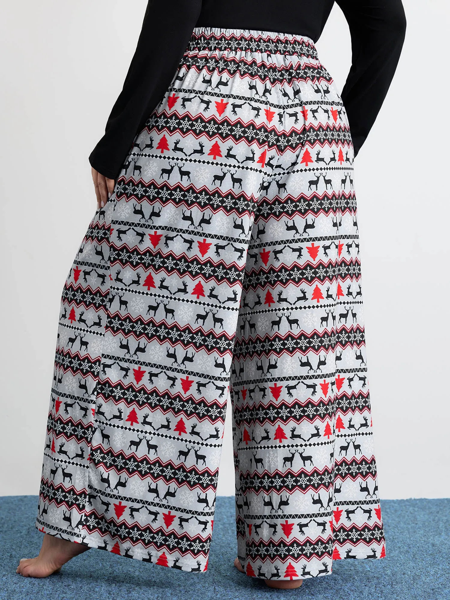 Festive Print Color Contrast Drawstring Lounge Bottoms sold by Bloomchic product image thumbnail 5