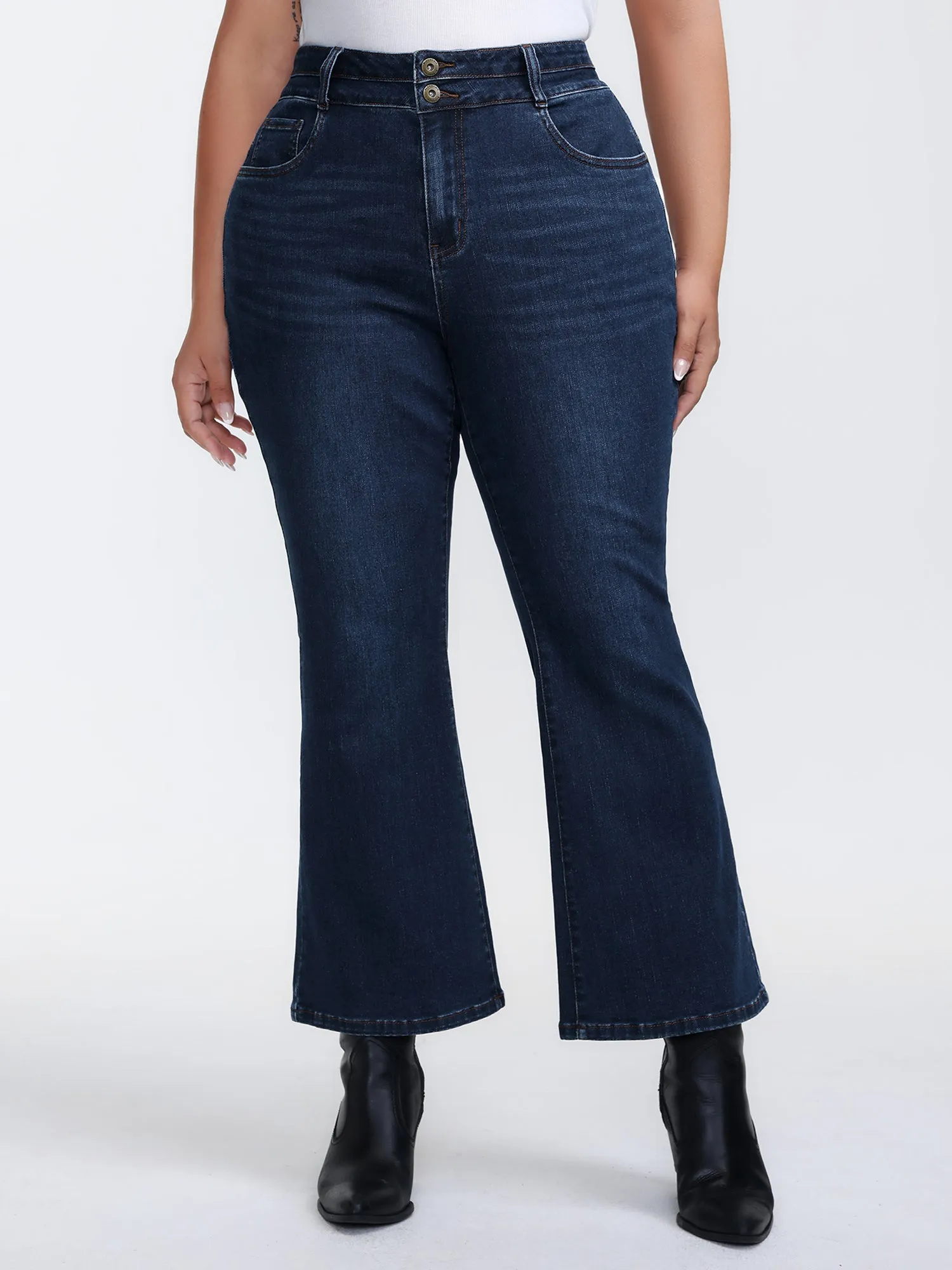 Stretchy Mid-Rise Bootcut Jeans sold by Bloomchic