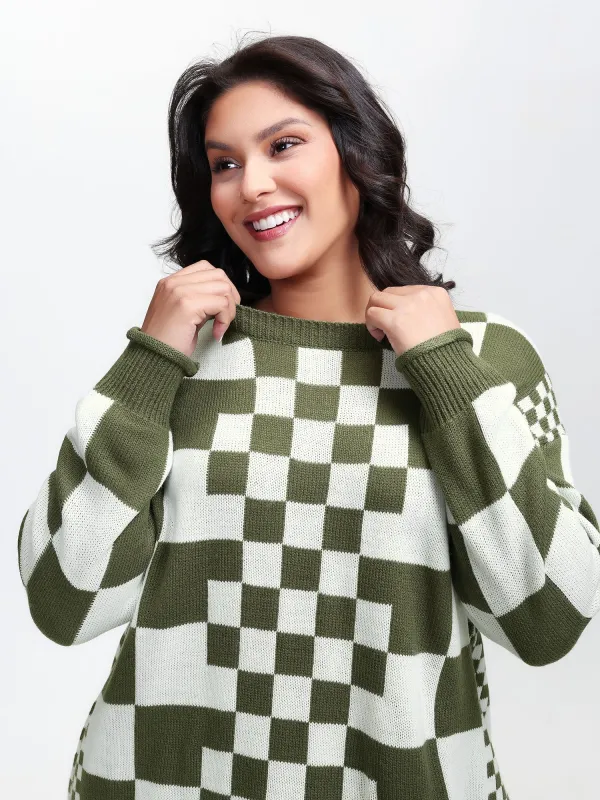 Colorblock Checkered Print Pullover sold by Bloomchic