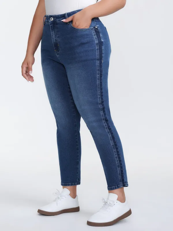 Stretchy Mid-Rise Straight-Leg Jeans sold by Bloomchic