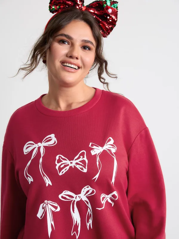 Holiday Bowknot Round Neck Sweatshirt sold by Bloomchic