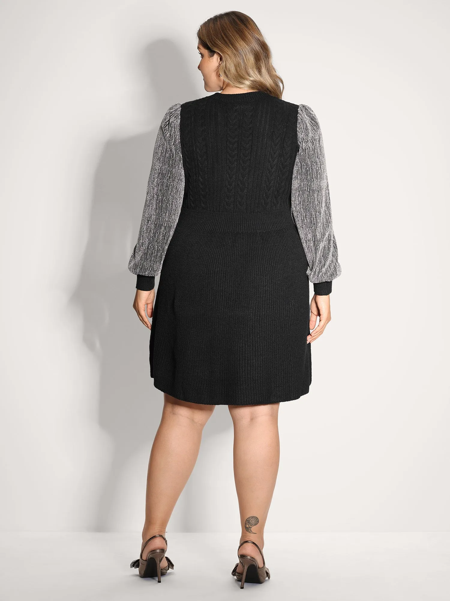 Glitter Textured Contrast Sleeve Midi Sweater Dress sold by Bloomchic product image thumbnail 4