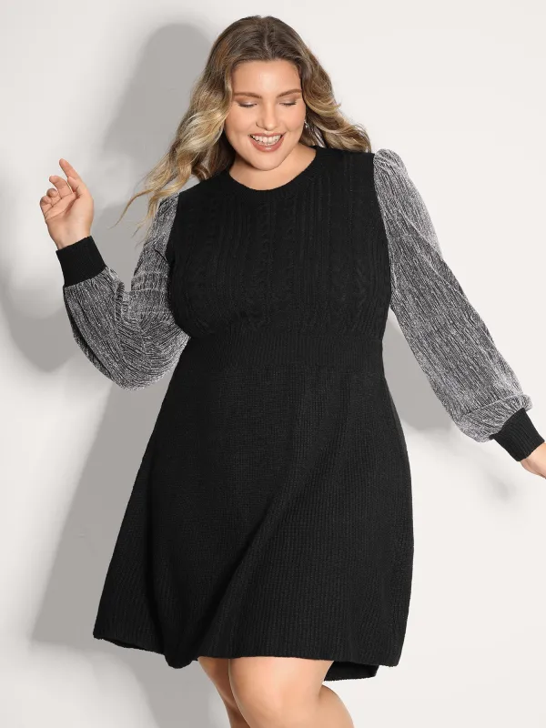 Glitter Textured Contrast Sleeve Midi Sweater Dress sold by Bloomchic